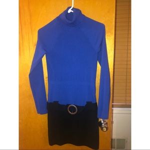 Blue & Black turtleneck sweater dress